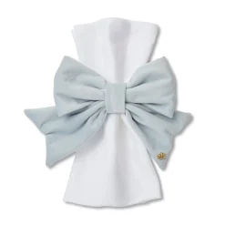 SKY BLUE SET OF 4 VELVET BOW NAPKIN RINGS
