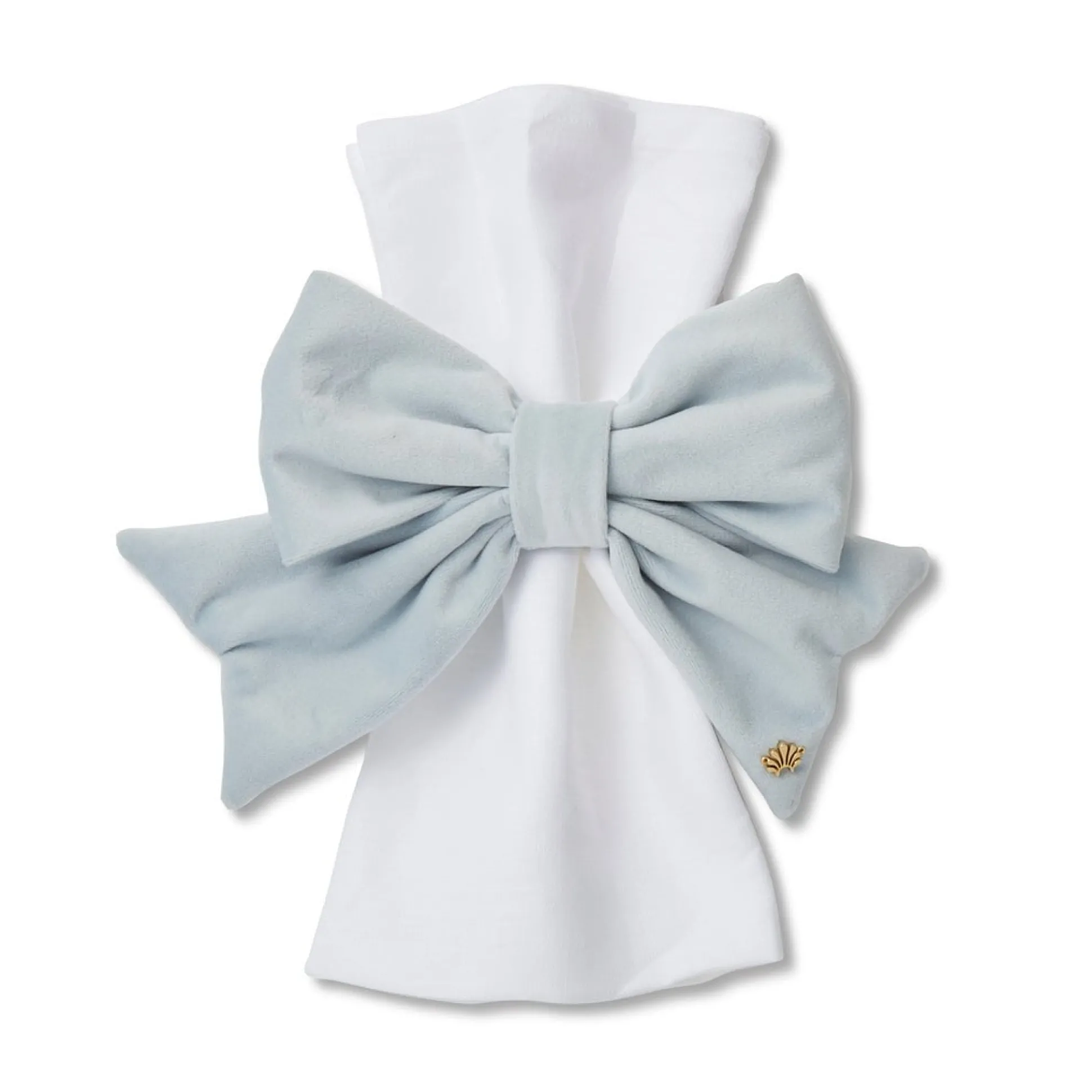 SKY BLUE SET OF 4 VELVET BOW NAPKIN RINGS