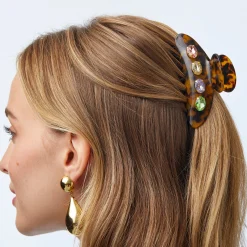 TORTOISE LARGE CRYSTAL CLAW CLIP
