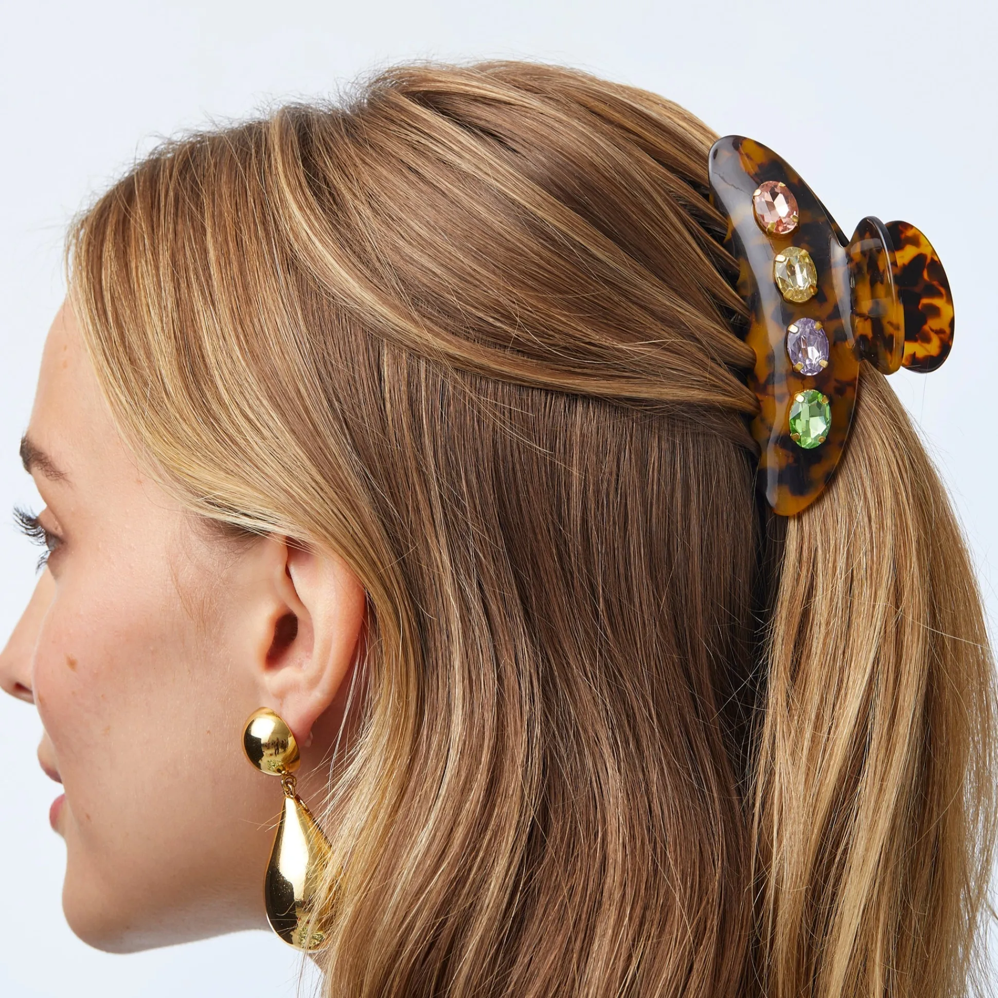 TORTOISE LARGE CRYSTAL CLAW CLIP