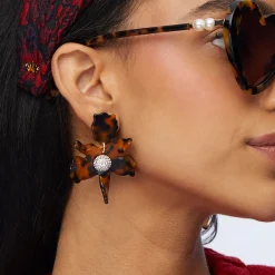 TORTOISE SMALL CRYSTAL LILY EARRINGS