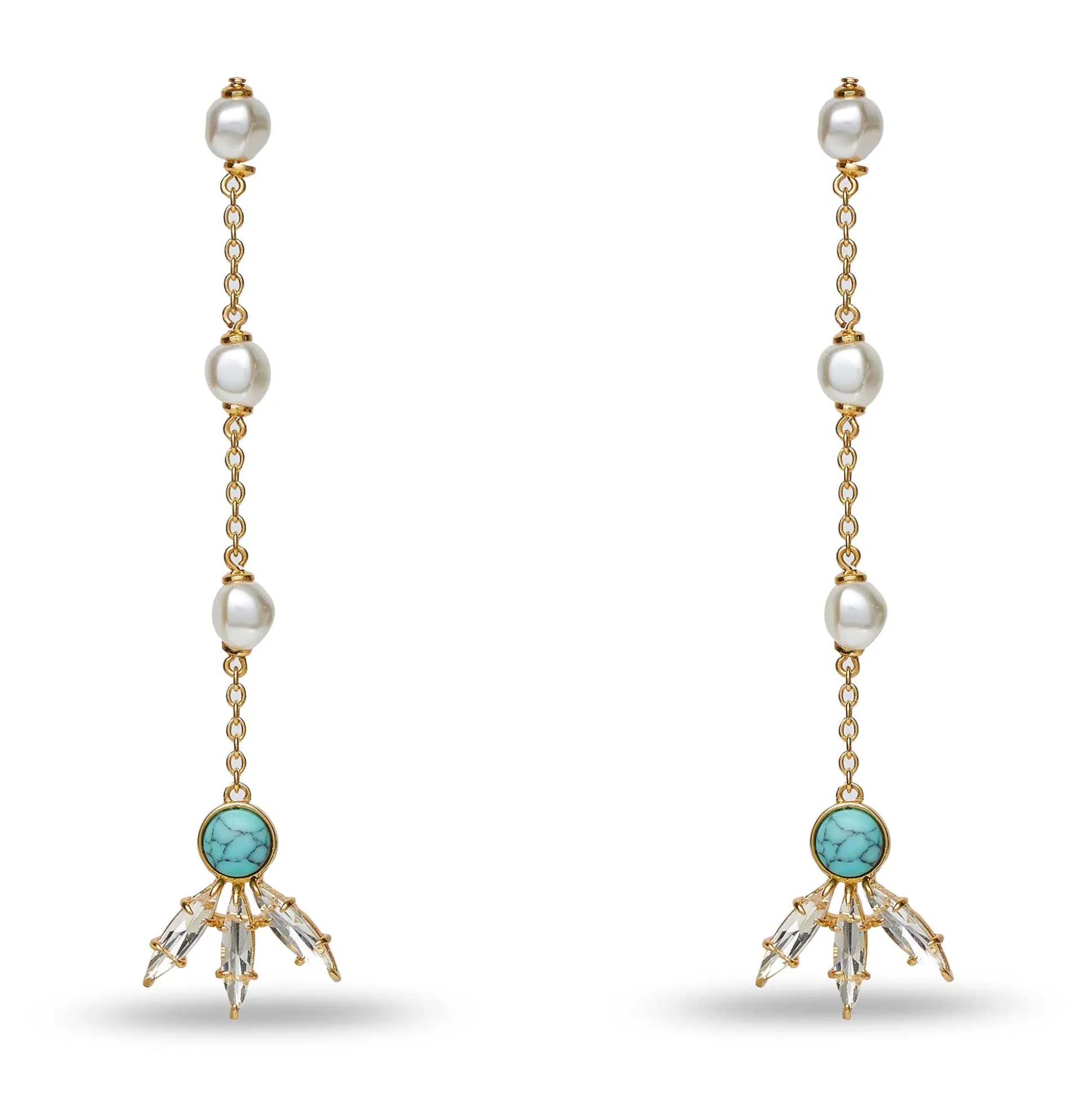 TURQUOISE SEA LINEAR TRIFOLD EARRINGS