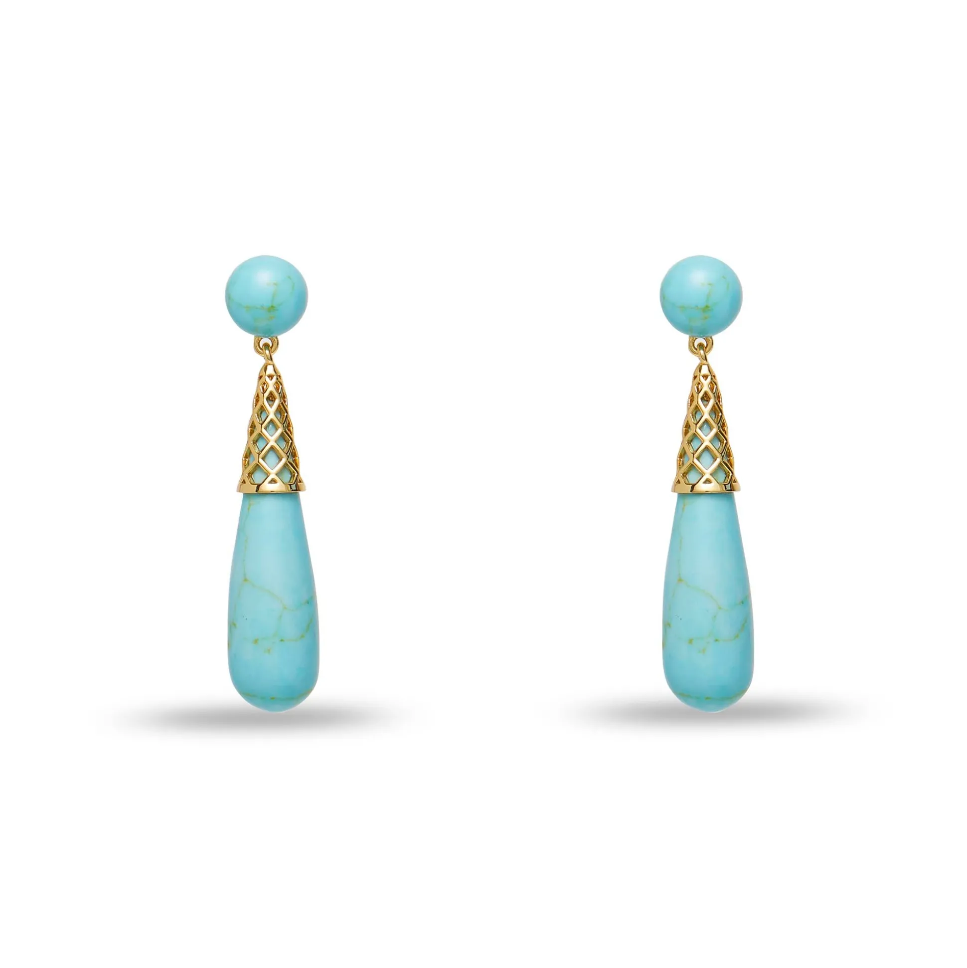 TURQUOISE SKY GOLD CAGE DROP EARRINGS