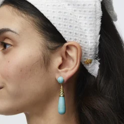 TURQUOISE SKY GOLD CAGE DROP EARRINGS
