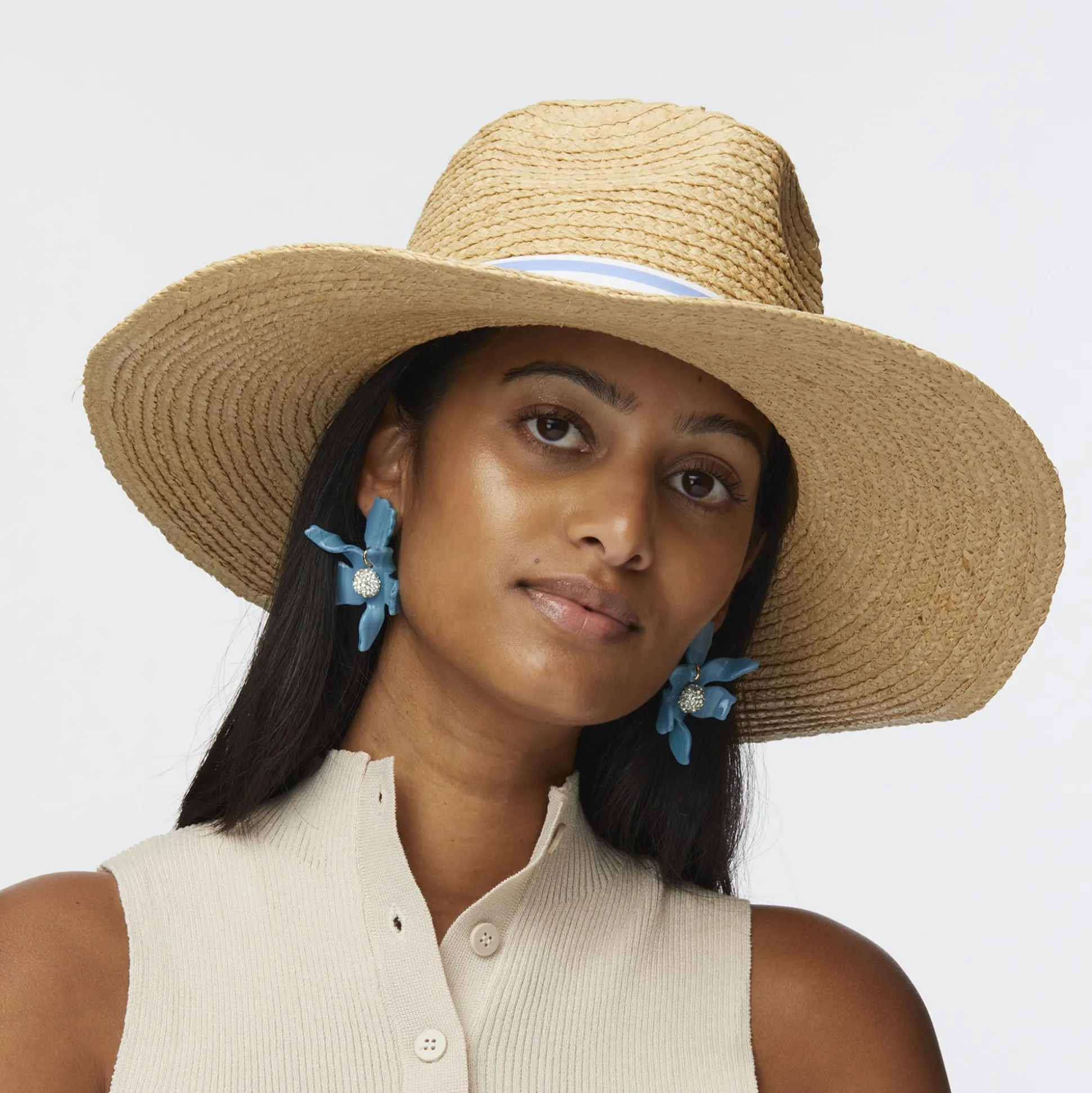 VISTA BLUE LELE SADOUGHI X RENWICK STRIPED BAND STRAW HAT
