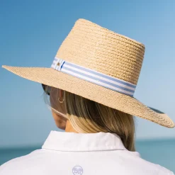 VISTA BLUE LELE SADOUGHI X RENWICK STRIPED BAND STRAW HAT