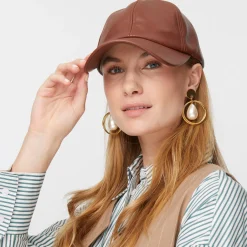 WALNUT FAUX LEATHER BASEBALL CAP